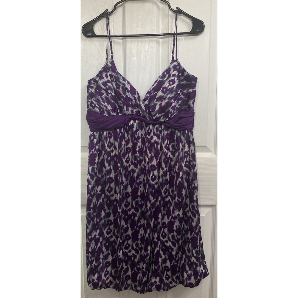 NWT MAX&CLEO Purple&White Print Bubble Hem Dress Wedding Sz.12 Adj. Straps